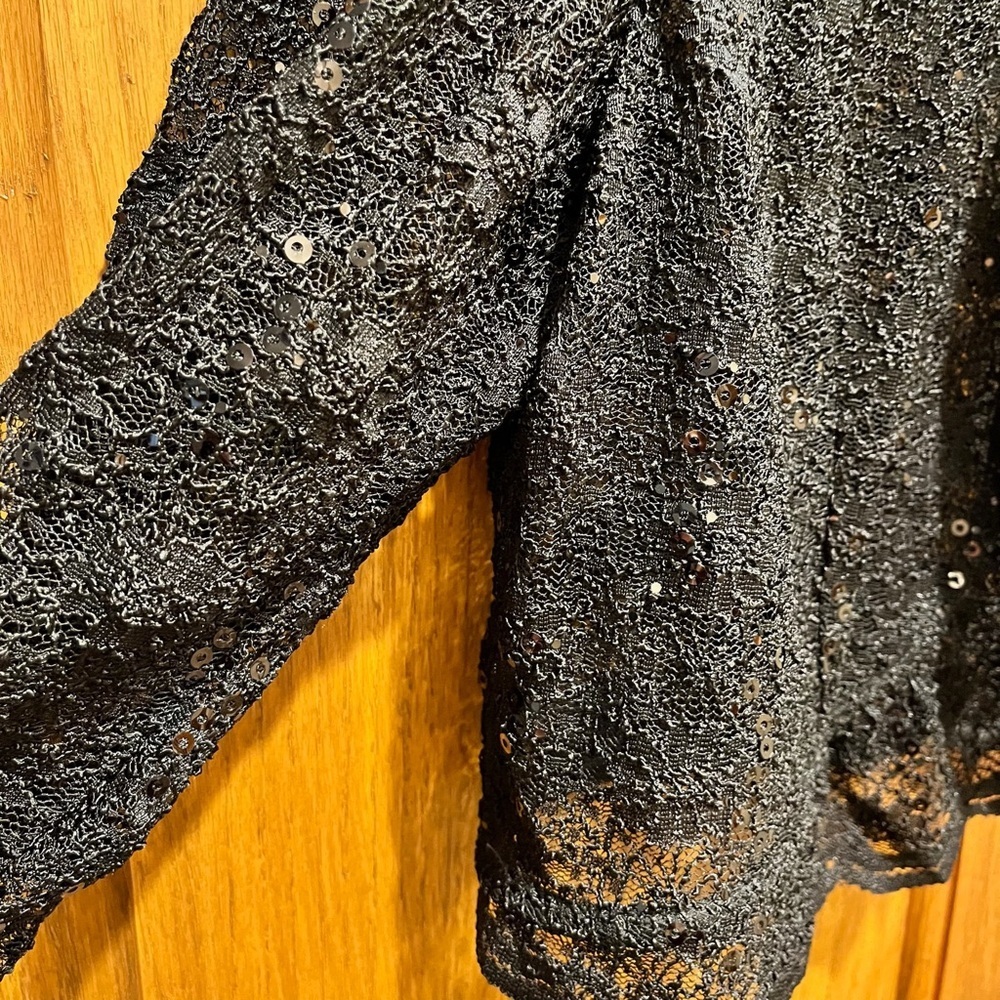 Dressbarn Collection Elegant Black Lace Sequin Cropped Jacket - Size Large - Picture 4 of 11